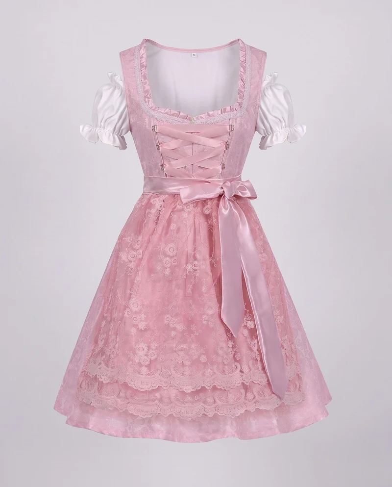 Damen Dirndl Kleid mit eleganter Stickerei und charmantem Taillengürtel Drune