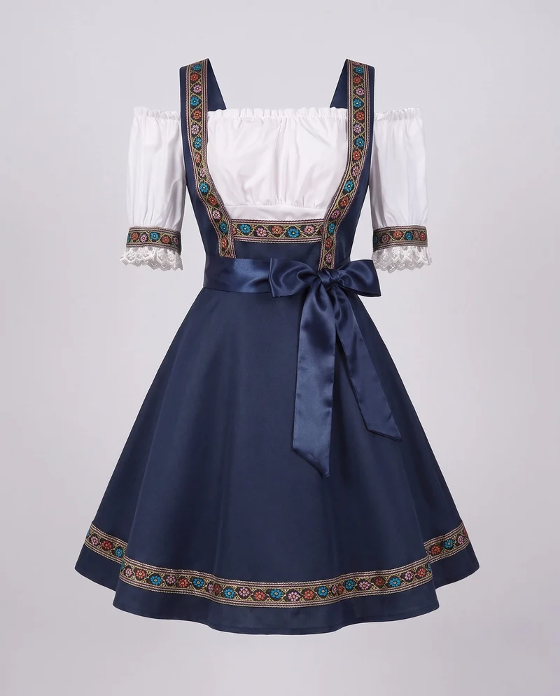 Damen Dirndl Kleid mit eleganter Stickerei und charmantem Taillengürtel Drune