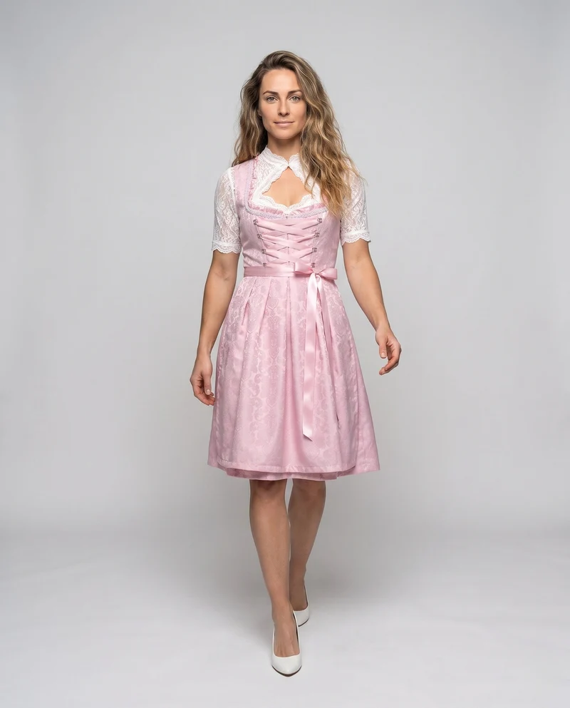 Damen Dirndl Kleid mit feiner Spitze und dekorativem Taillenbund Drune