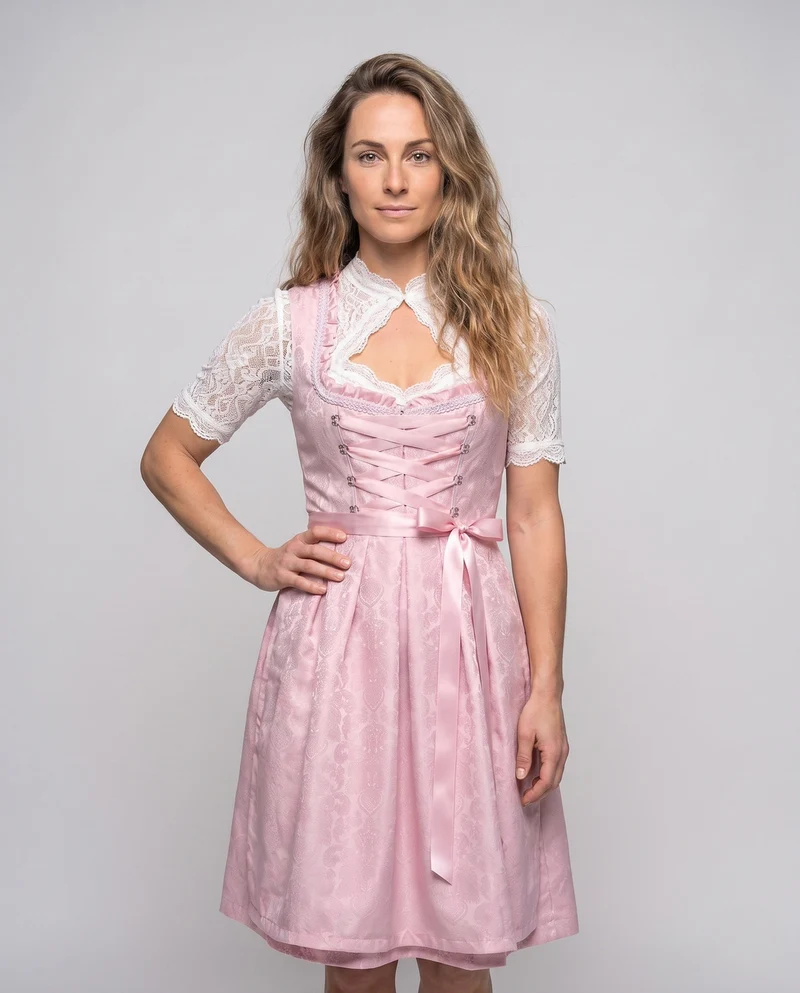 Damen Dirndl Kleid mit feiner Spitze und dekorativem Taillenbund Drune