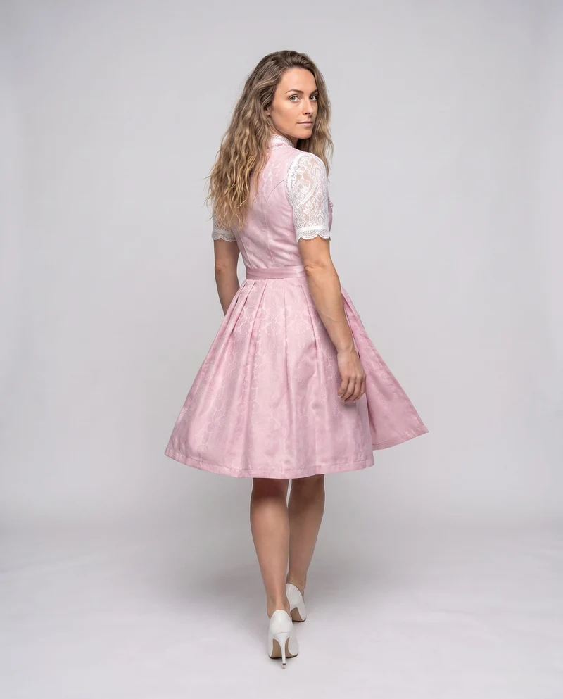 Damen Dirndl Kleid mit feiner Spitze und dekorativem Taillenbund Drune