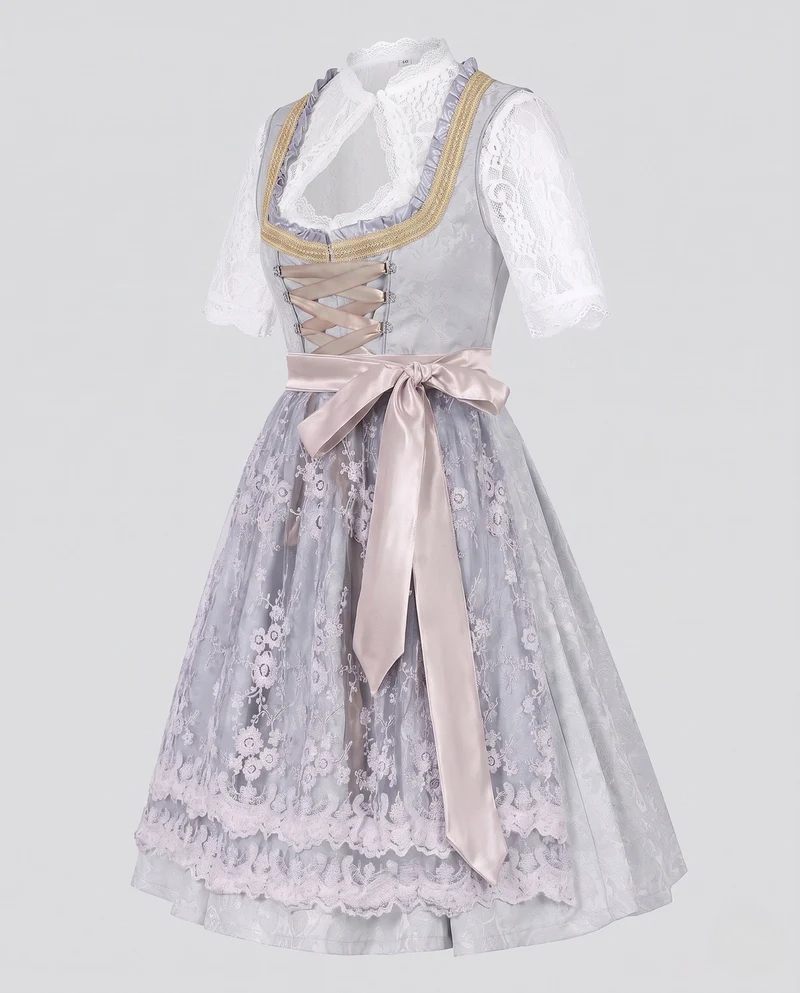 Damen Dirndl Kleid mit feiner Spitze und dekorativem Taillenbund Drune