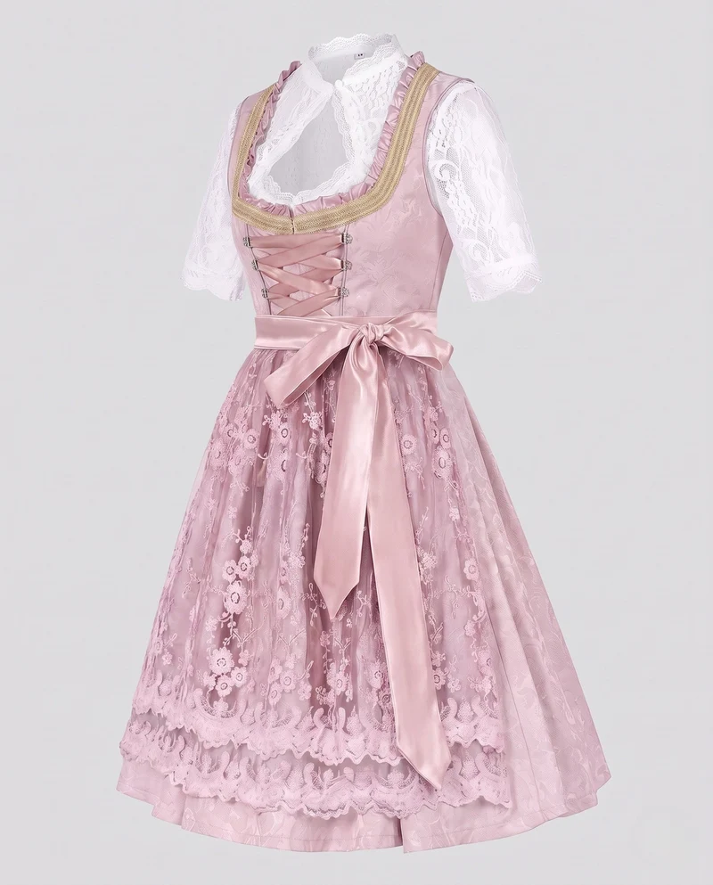 Damen Dirndl Kleid mit feiner Spitze und dekorativem Taillenbund Drune