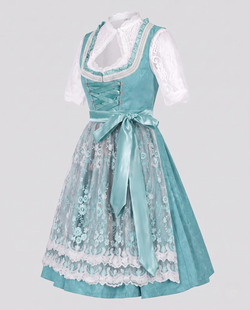 Damen Dirndl Kleid mit feiner Spitze und dekorativem Taillenbund Drune