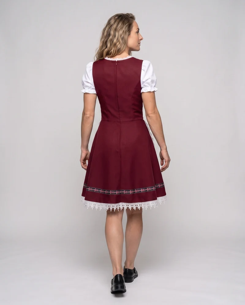 Damen Dirndl Kleid mit feiner Spitze und Satin Gürtel Drune