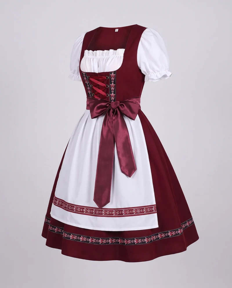 Damen Dirndl Kleid mit feiner Spitze und Satin Gürtel Drune