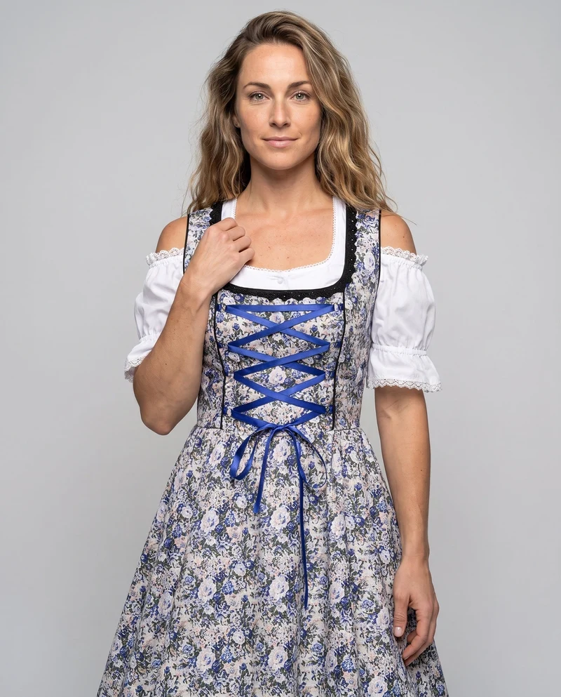 Damen Dirndlkleid mit floralem Design und raffiniertem Taillengürtel Drune