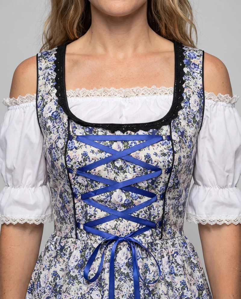Damen Dirndlkleid mit floralem Design und raffiniertem Taillengürtel Drune