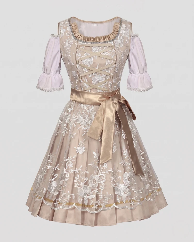 Damen Dirndlkleid mit floralem Design und raffiniertem Taillengürtel Drune