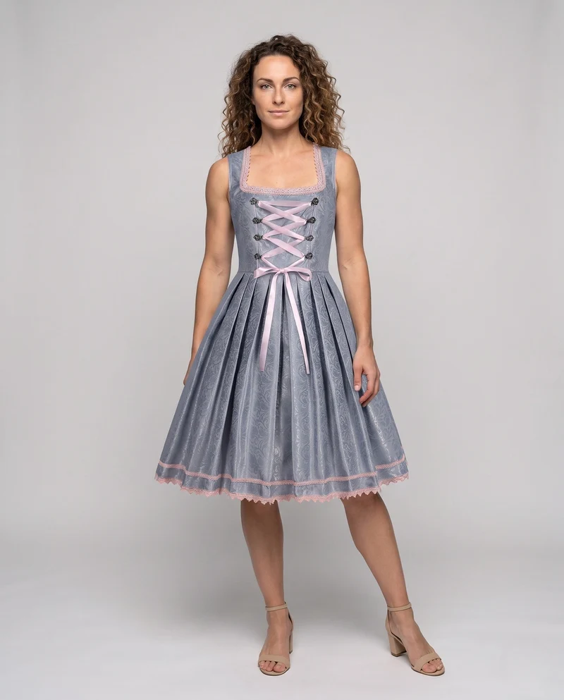 Dirndl Kleid für Damen mit floralen Applikationen und elegantem Taillengürtel Drune
