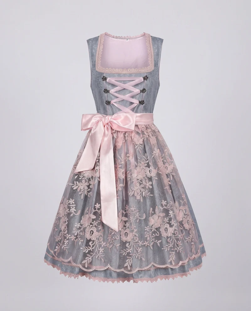 Dirndl Kleid für Damen mit floralen Applikationen und elegantem Taillengürtel Drune