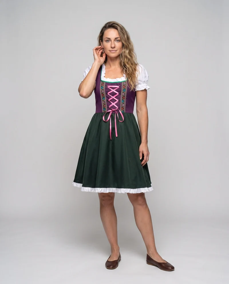 Damen Dirndl Kleid mit floralen Applikationen und Rüschendetails Drune