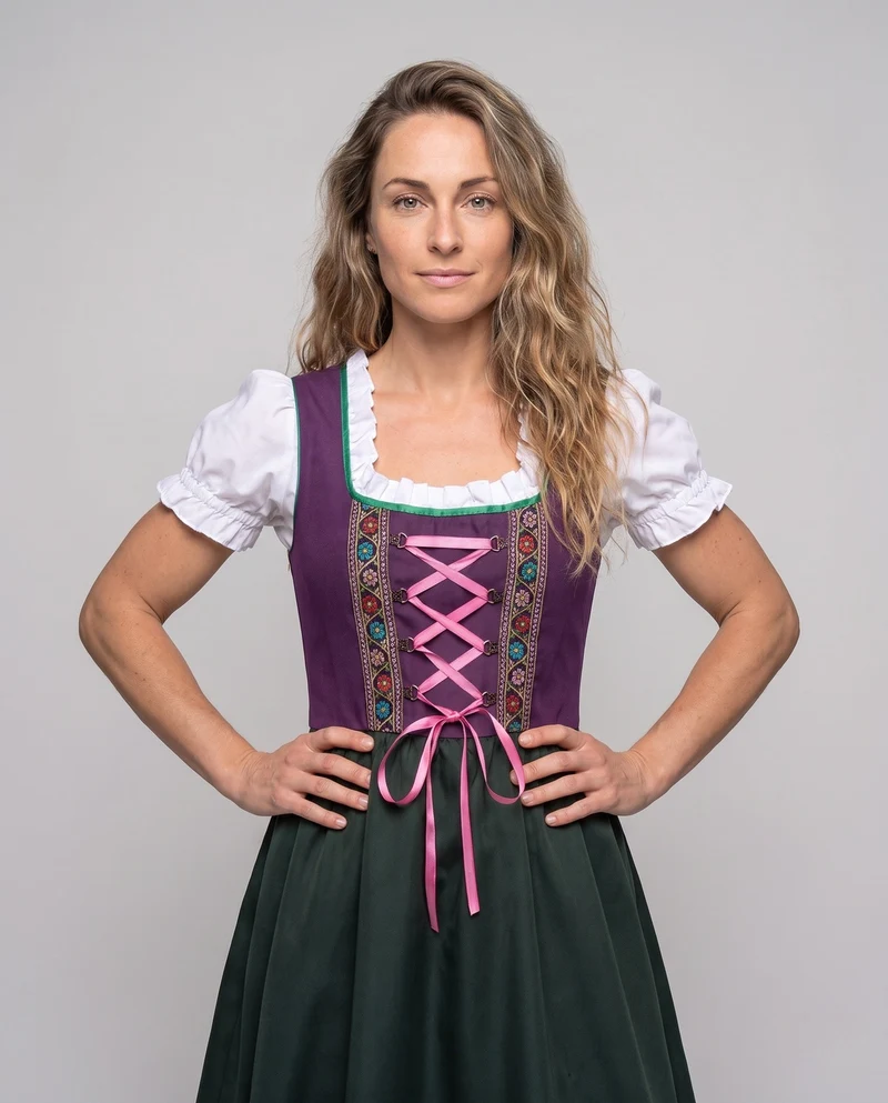 Damen Dirndl Kleid mit floralen Applikationen und Rüschendetails Drune