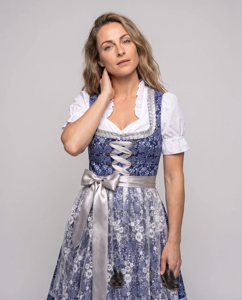 Damen Dirndl-Kleid mit floralen Mustern und eleganten Rüschendetails Drune