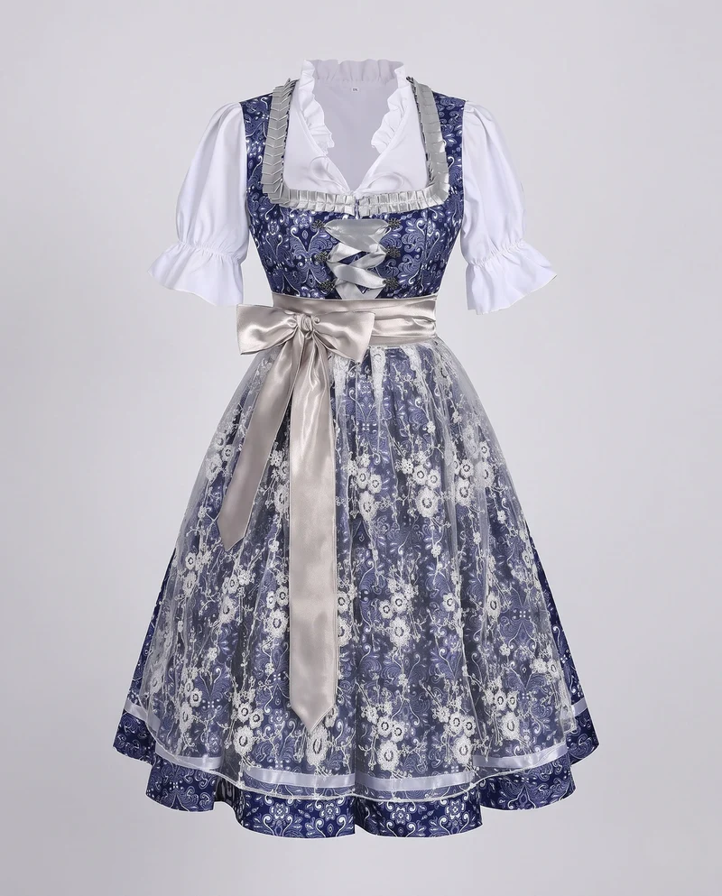 Damen Dirndl-Kleid mit floralen Mustern und eleganten Rüschendetails Drune