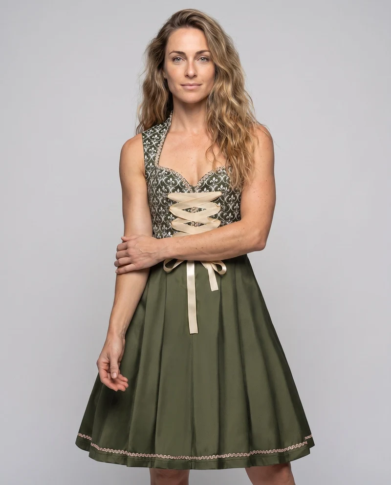 Dirndl-Kleid für Damen mit floralem Stickerei und elegantem Taillengürtel Drune