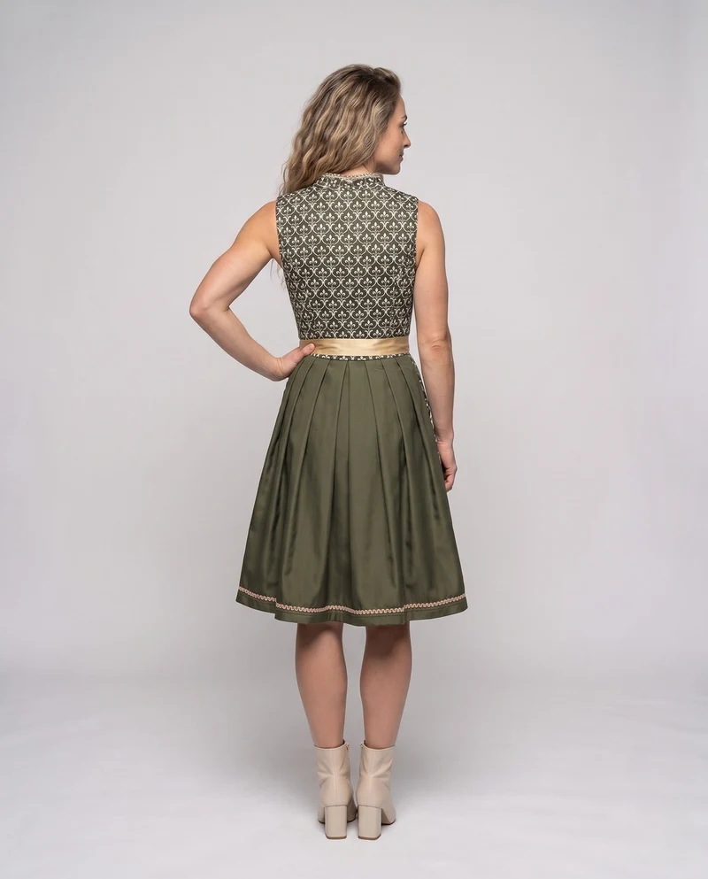 Dirndl-Kleid für Damen mit floralem Stickerei und elegantem Taillengürtel Drune