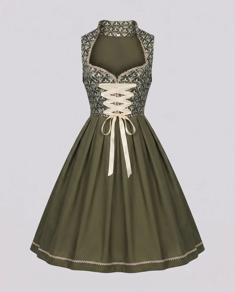 Dirndl-Kleid für Damen mit floralem Stickerei und elegantem Taillengürtel Drune