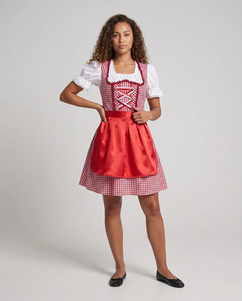 Damen Dirndlkleid mit modernen Karomustern und schwingendem Rock Drune