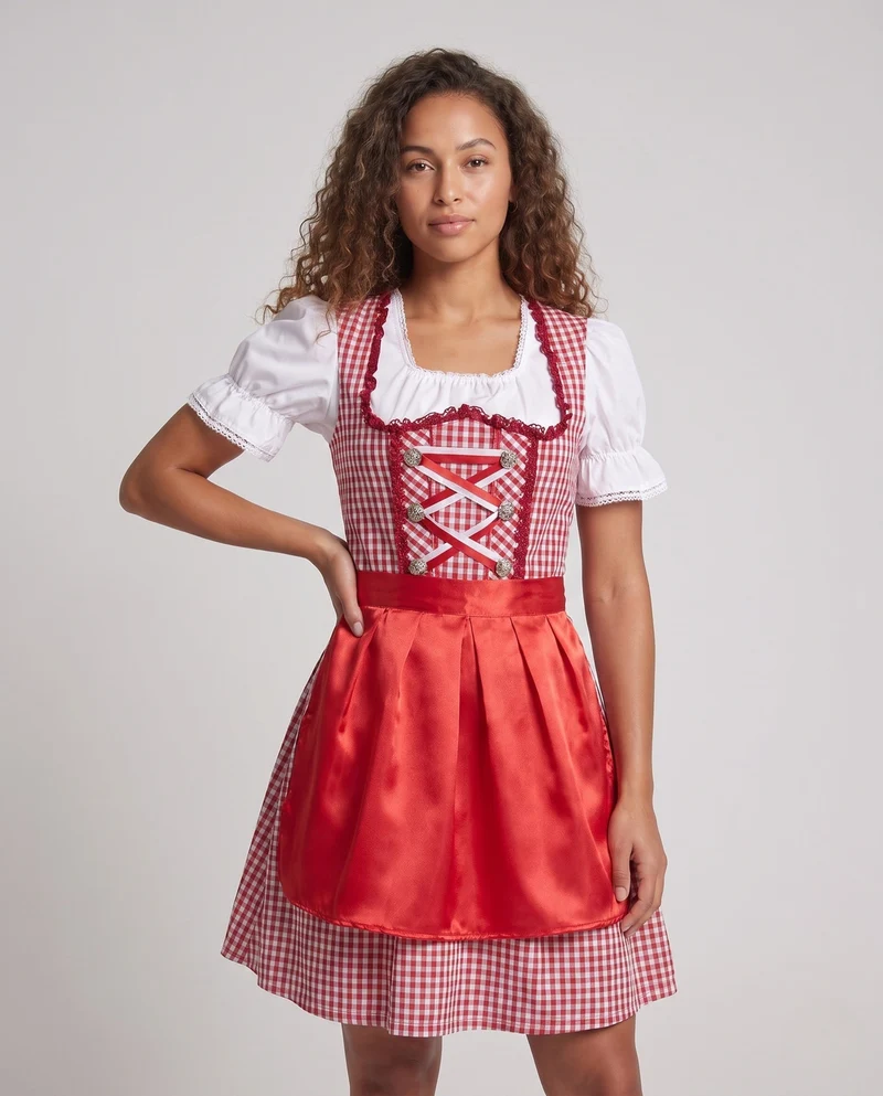 Damen Dirndlkleid mit modernen Karomustern und schwingendem Rock Drune