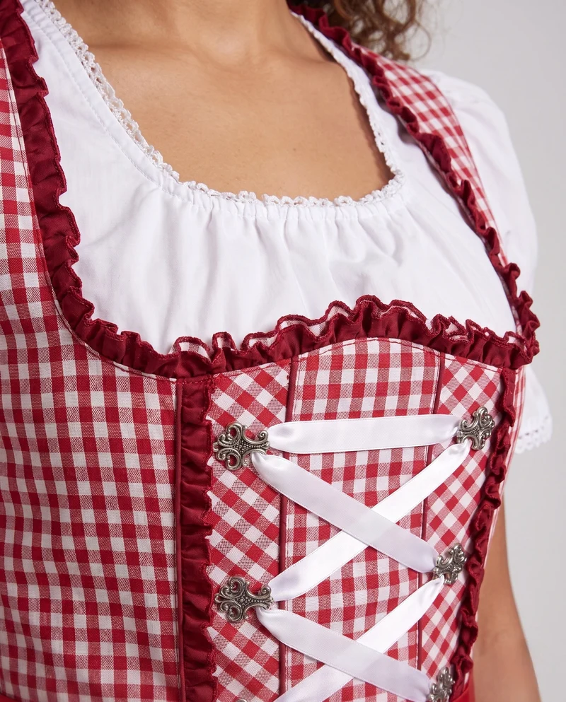 Damen Dirndlkleid mit modernen Karomustern und schwingendem Rock Drune