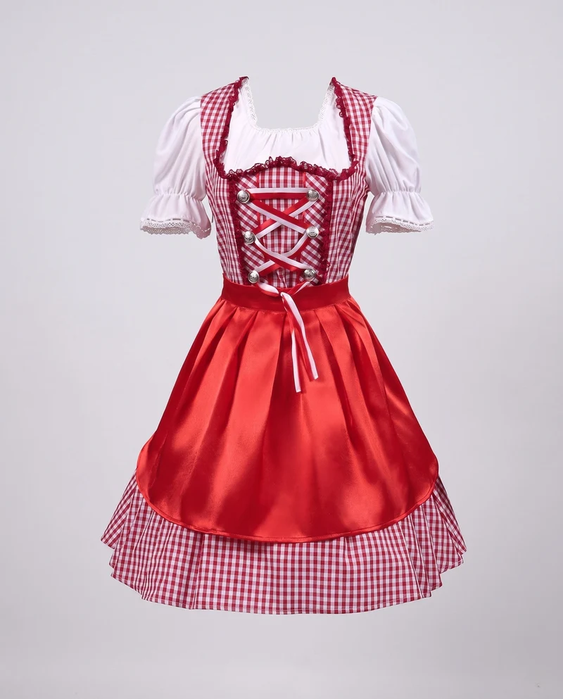 Damen Dirndlkleid mit modernen Karomustern und schwingendem Rock Drune