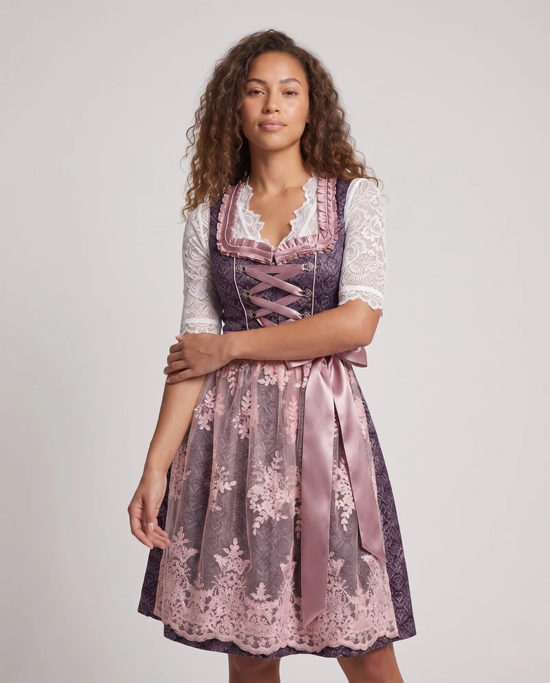 Dirndlkleid für Damen mit Spitzen-Details und Satin-Gürtel Drune