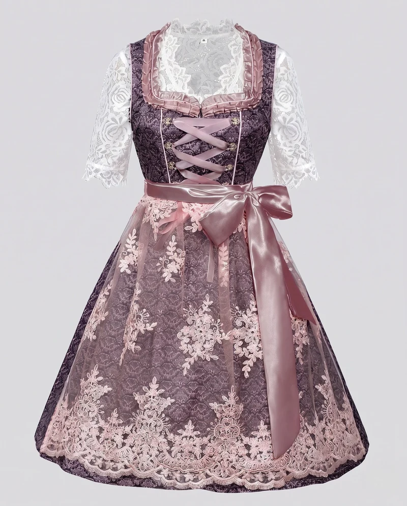Dirndlkleid für Damen mit Spitzen-Details und Satin-Gürtel Drune