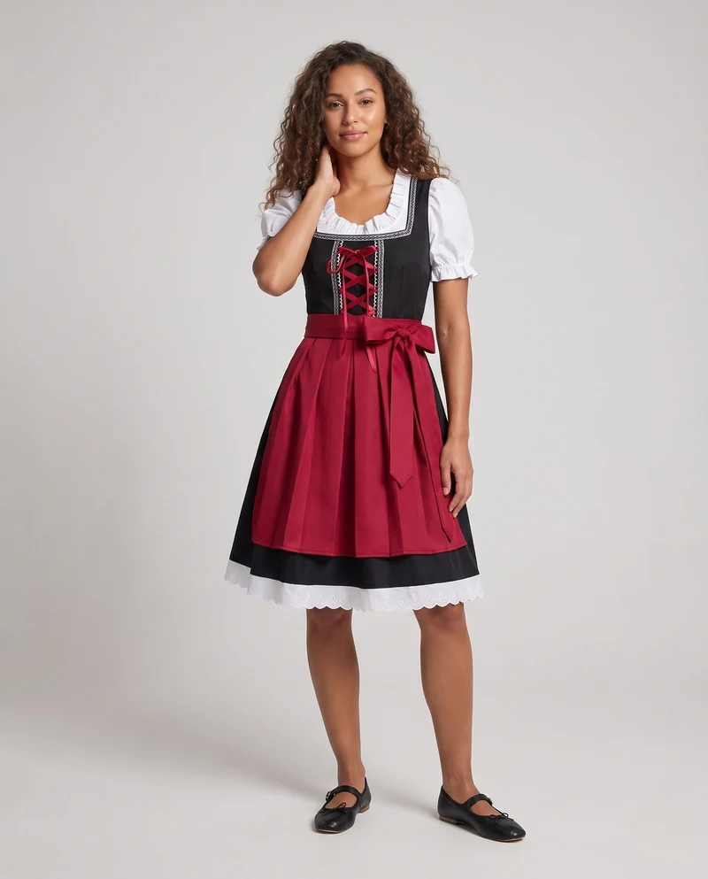 Dirndl-Kleid für Frauen mit traditionellen Spitzenakzenten und eleganter Schnürung Drune