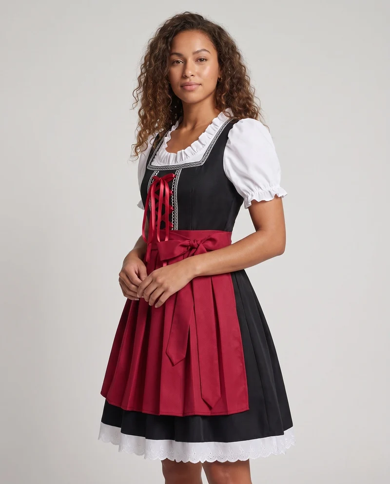 Dirndl-Kleid für Frauen mit traditionellen Spitzenakzenten und eleganter Schnürung Drune