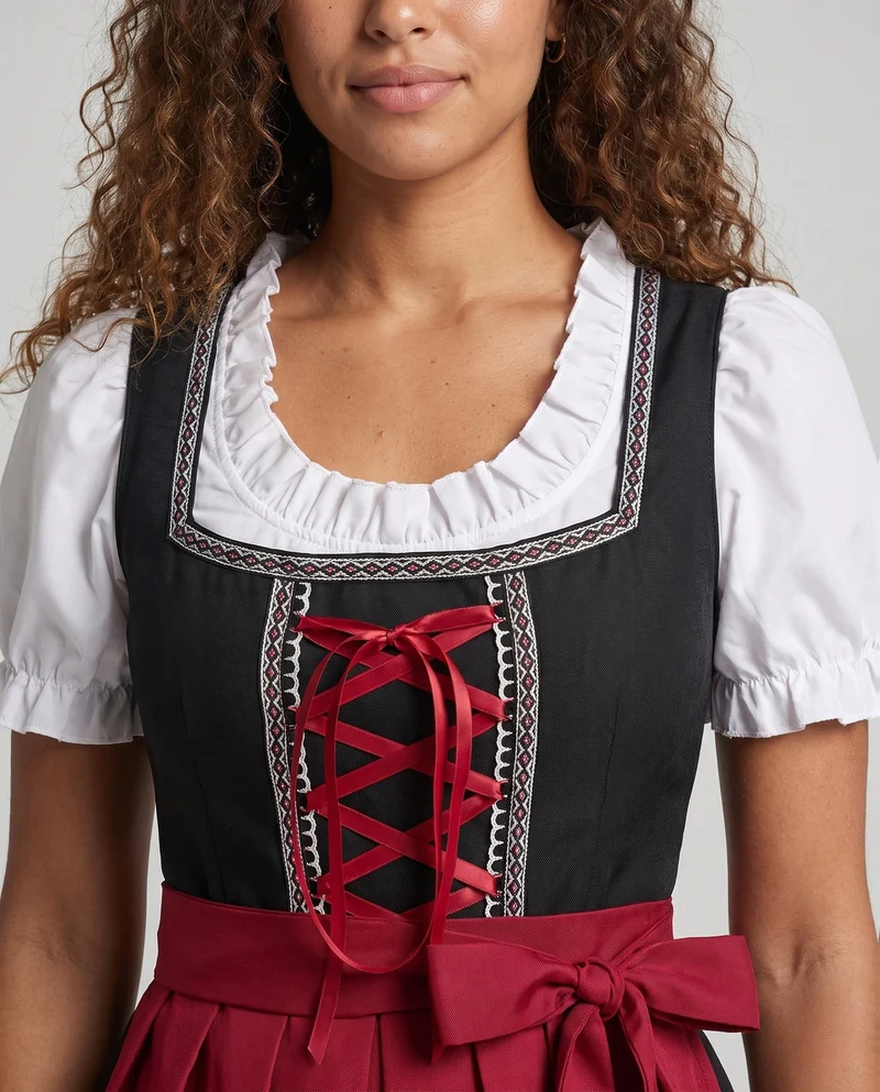 Dirndl-Kleid für Frauen mit traditionellen Spitzenakzenten und eleganter Schnürung Drune