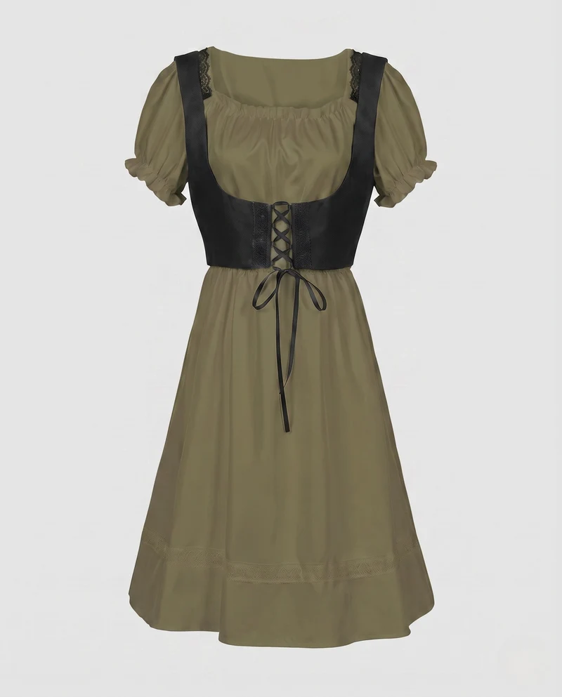 Damen Dirndl mit hochwertiger Handwerkskunst und eleganten Schnürdetails Drune