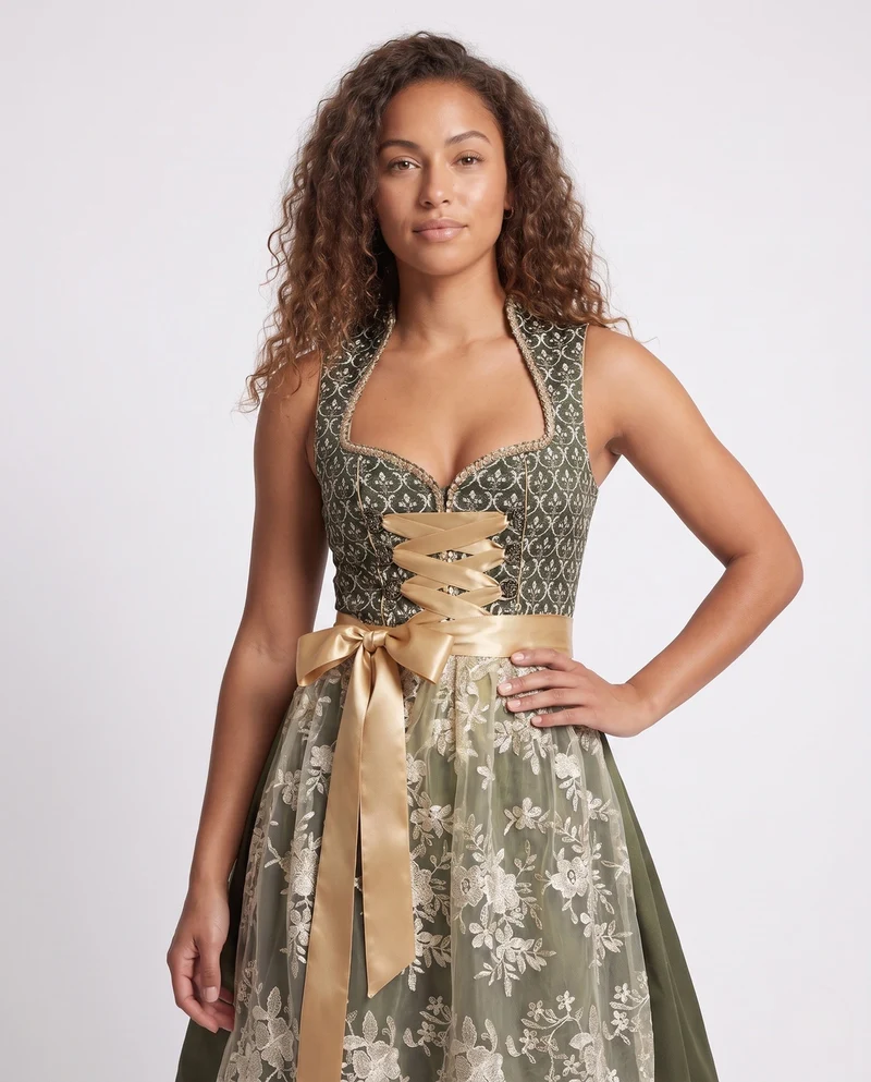 Frauen Dirndl mit kunstvollen Spitzenakzenten und elegantem Schürze Drune