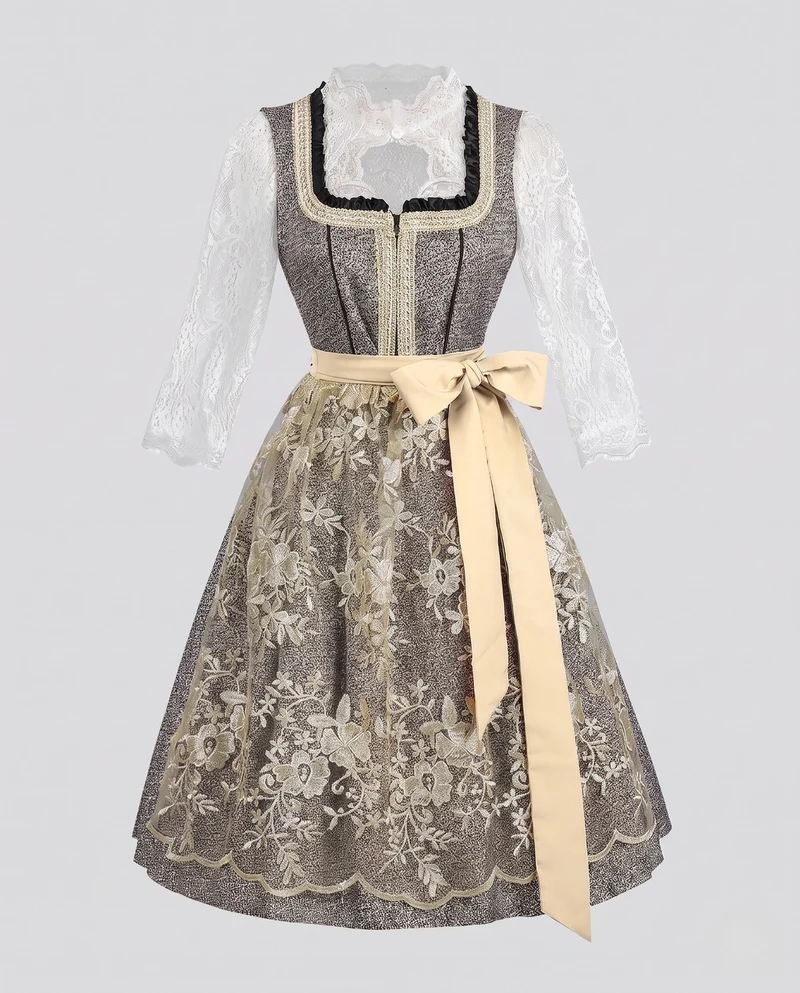 Frauen Dirndl mit kunstvollen Spitzenakzenten und elegantem Schürze Drune