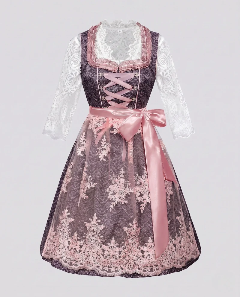 Frauen Dirndl mit kunstvollen Spitzenakzenten und elegantem Schürze Drune