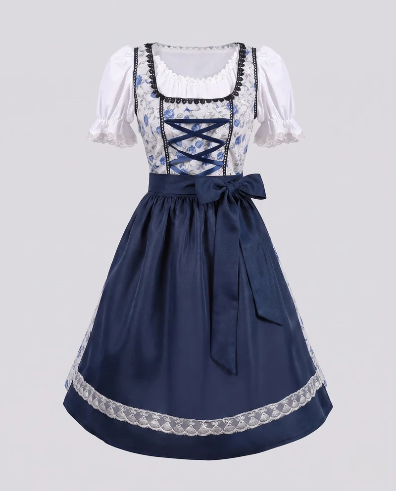 Frauen Dirndl mit kunstvollen Spitzenakzenten und elegantem Schürze Drune