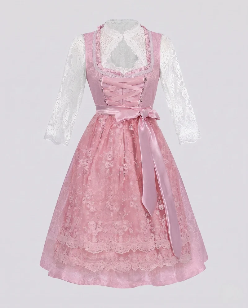 Frauen Dirndl mit kunstvollen Spitzenakzenten und elegantem Schürze Drune