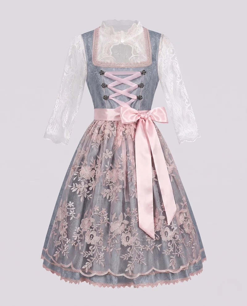 Frauen Dirndl mit kunstvollen Spitzenakzenten und elegantem Schürze Drune