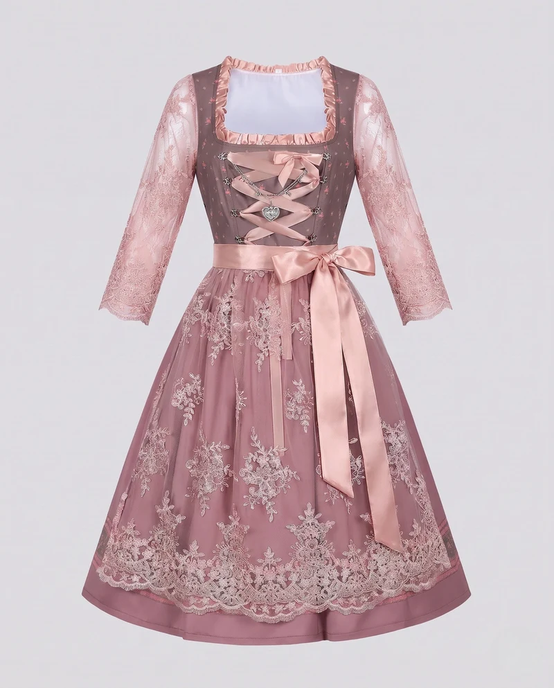 Frauen Dirndl mit kunstvollen Spitzenakzenten und elegantem Schürze Drune