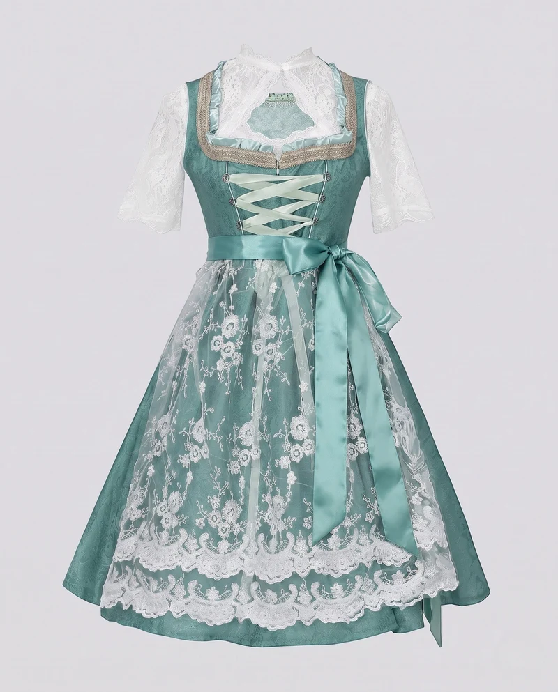 Frauen Dirndl mit kunstvollen Spitzenakzenten und elegantem Schürze Drune