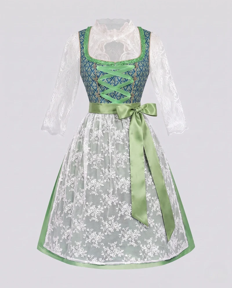 Frauen Dirndl mit kunstvollen Spitzenakzenten und elegantem Schürze Drune