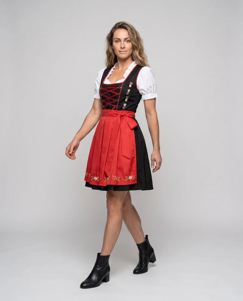 Damen Dirndl Set mit aufwendigen Schnürungen und floralen Verzierungen Drune