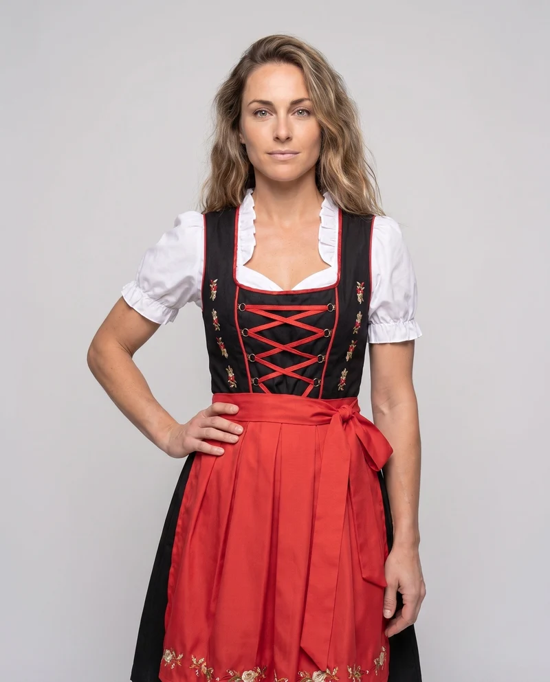 Damen Dirndl Set mit aufwendigen Schnürungen und floralen Verzierungen Drune