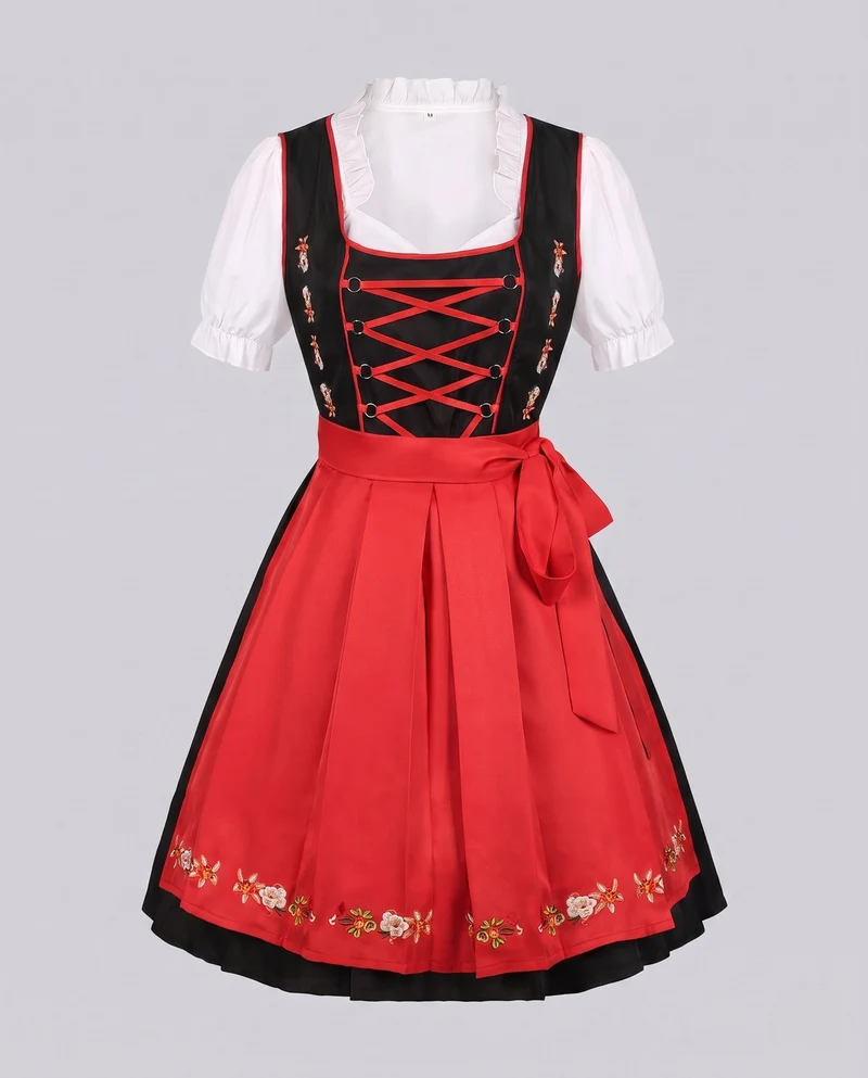 Damen Dirndl Set mit aufwendigen Schnürungen und floralen Verzierungen Drune