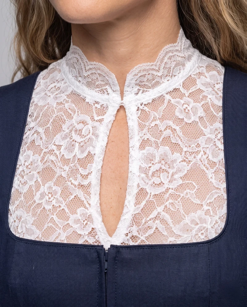 Damen Dirndl Kleid mit Spitzenärmeln und hochwertigem Schürze Drune