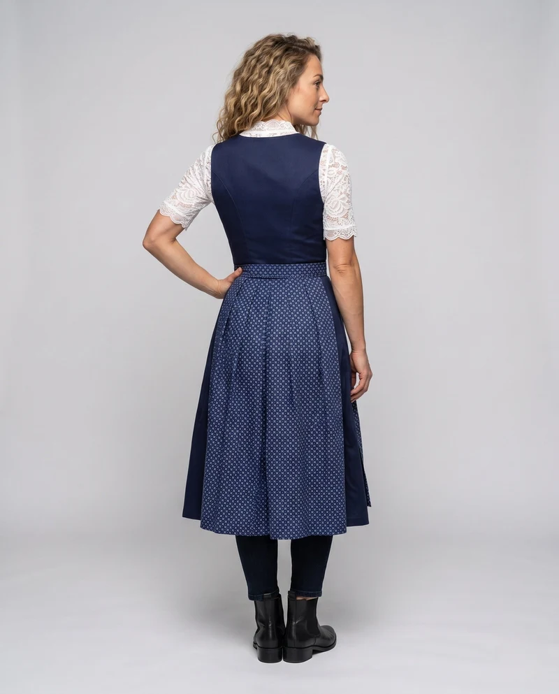 Damen Dirndl Kleid mit Spitzenärmeln und hochwertigem Schürze Drune