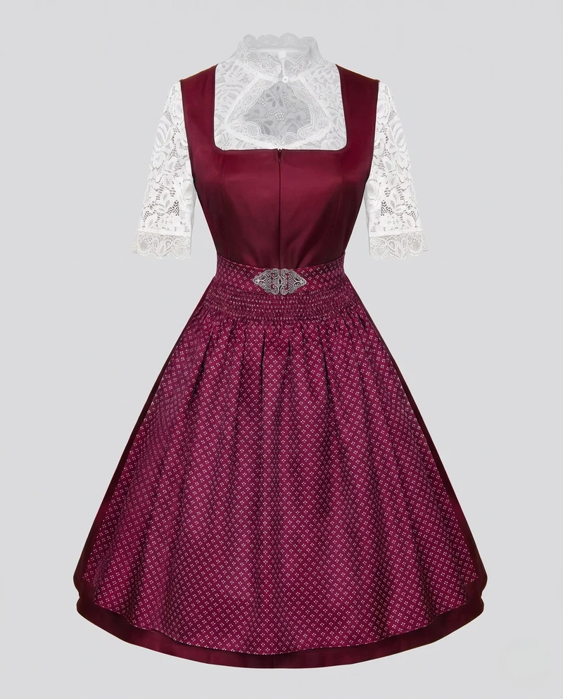 Damen Dirndl Kleid mit Spitzenärmeln und hochwertigem Schürze Drune