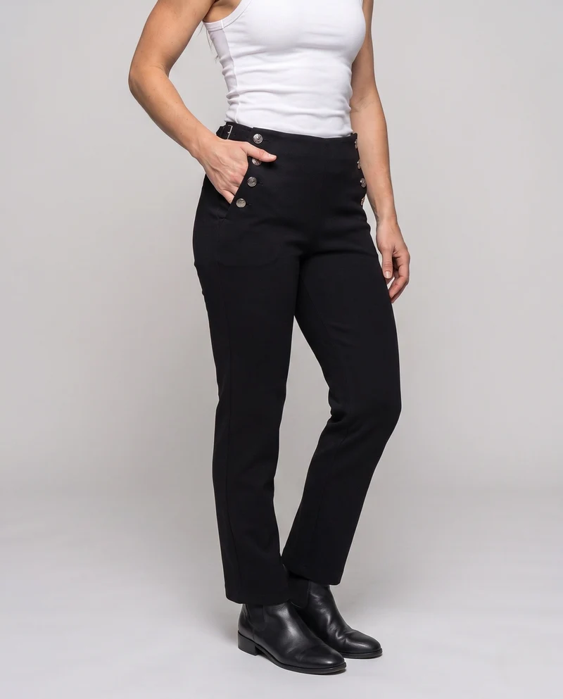 Damen elegante Baumwollhose mit aufwendigen Knopfdetails Drune