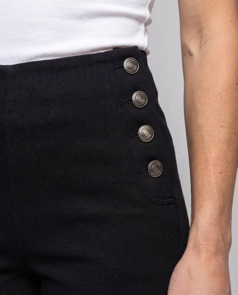 Damen elegante Baumwollhose mit aufwendigen Knopfdetails Drune