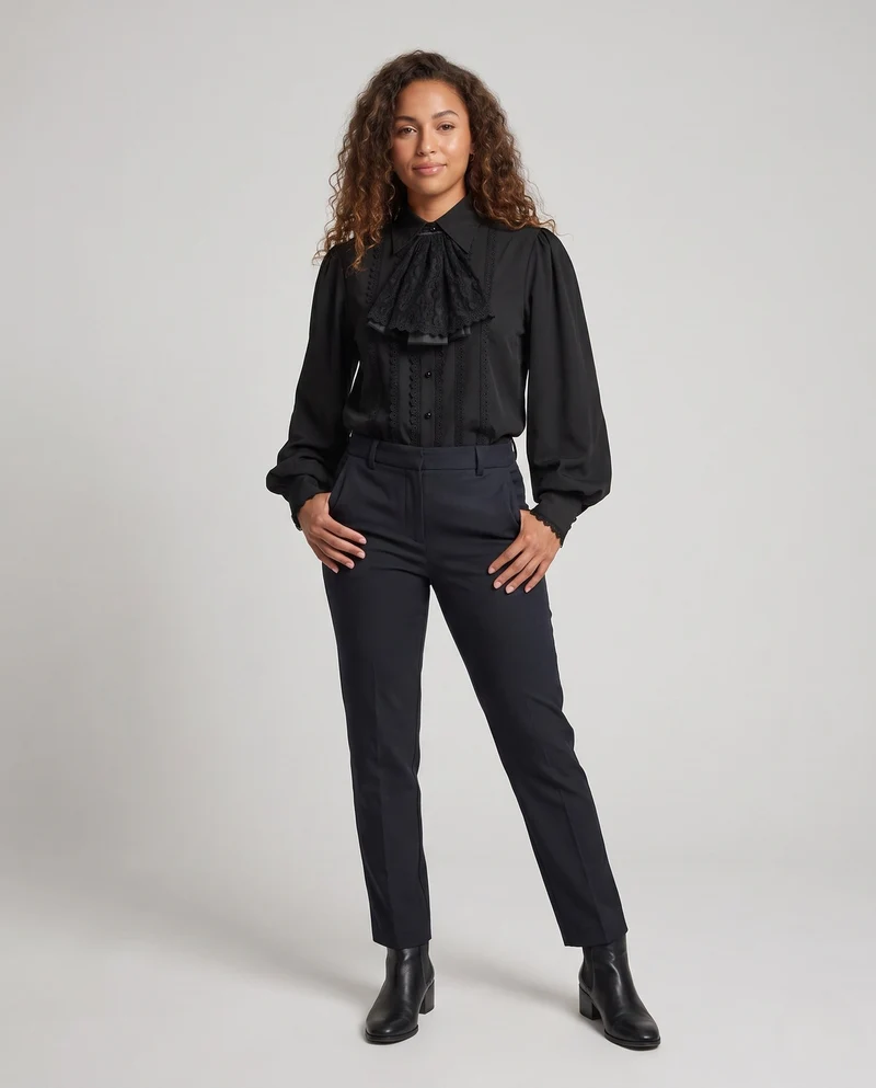 Damen Elegante Bluse mit Rüschen und Spitze Details Drune